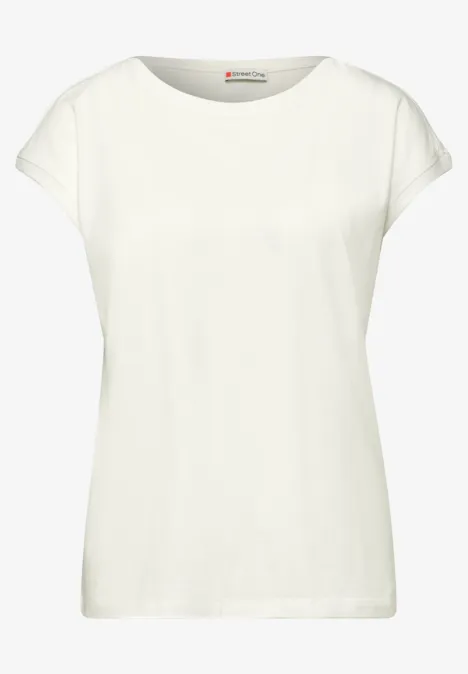 Weißes, schlichtes Damen-T-Shirt mit kurzen Ärmeln und Rundhalsausschnitt