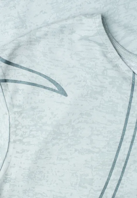 Lichtgrijs gemêleerd tanktop met abstracte donkergrijze lijntjespatroon.