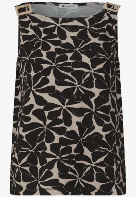 Top met ronde hals en schouderdetails Black Mouwloos topje met zwart-wit bloemmotief en verstelbare bandjes.