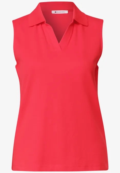 Mouwloos rood poloshirt met V-hals