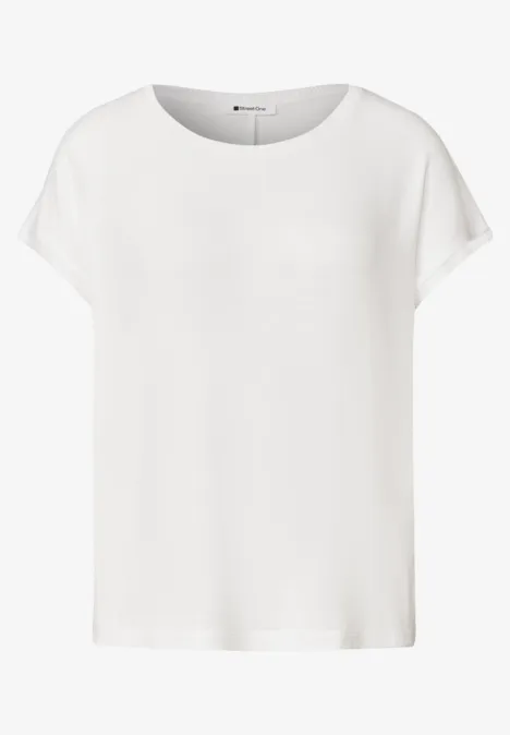 Dropped Shoulder Shirt mit Rundhals off white Frontansicht eines schlichten weißen T-Shirts mit kurzen Ärmeln und Rundhalsausschnitt.