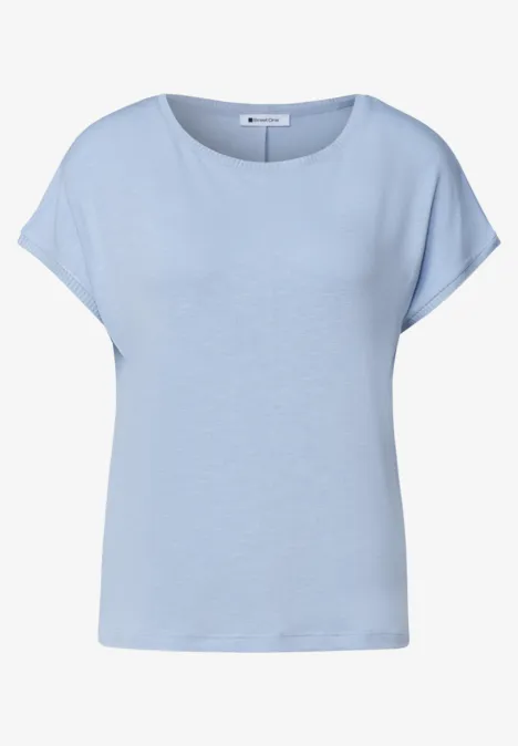 Dropped Shoulder Shirt mit Rundhals cashmere blue Hellblaues Damen-Shirt mit kurzen Ärmeln und Rundhalsausschnitt.