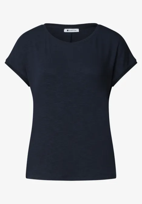 Dropped Shoulder Shirt mit Rundhals shadowed navy Dunkelblaues, schlichtes Damenshirt mit kurzen Ärmeln und Rundhalsausschnitt.