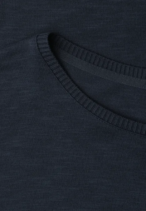 Dropped Shoulder Shirt mit Rundhals shadowed navy Dunkelblaues T-Shirt mit rundem Ausschnitt und feiner Struktur