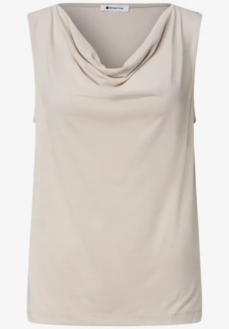 Silk-Look Top mit Wasserfall-Ausschnitt clay sand Ärmelloses Top in Creme mit locker fallendem Wasserfallausschnitt
