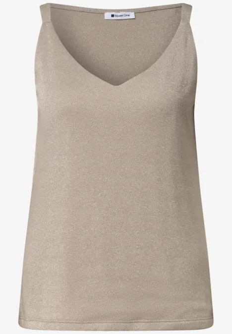 Top avec col en V et détails scintillants clay sand Débardeur femme beige scintillant à col en V.