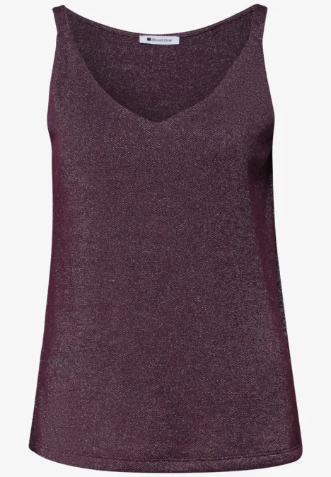 Top mit V-Neck und Glitzerdetails rustic rouge Ärmelloses, funkelndes Top mit V-Ausschnitt in dunklem Lila.