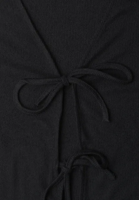 Veste en maille avec rubans Black Tissu côtelé noir avec deux cordons serrés formant des nœuds en forme de boucle.
