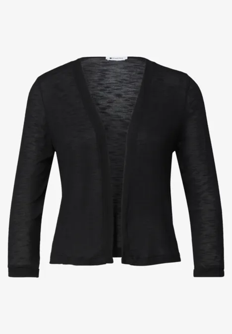 Schwarze, offene Strickjacke mit 3/4-Ärmeln