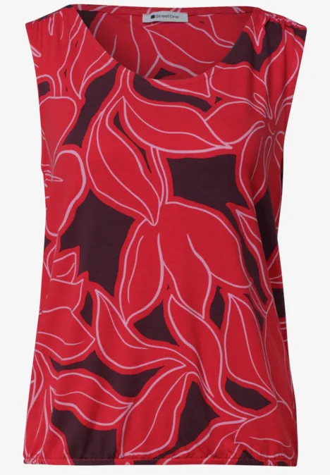 Top mit V-Neck und Elastiksaum salsa red Ärmelloses Top mit großem roten Blumenmuster auf dunkelrotem Grund.