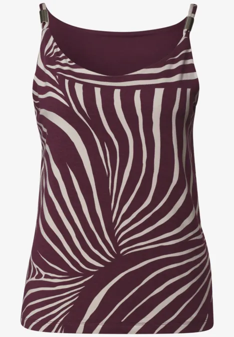 Haut sans manches à motif zèbre violet et blanc.