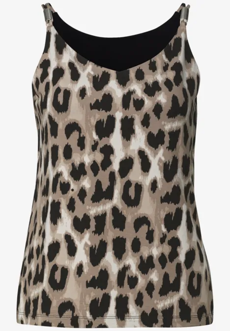 Débardeur femme motif léopard beige et noir