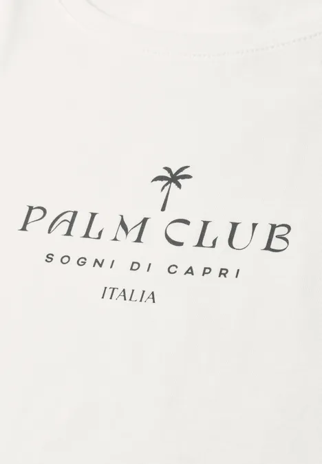 Koszulka na ramiączkach z napisem off white Biała koszulka z logo palmy i napisem 'PALM CLUB SOGNI DI CAPRI ITALIA'.
