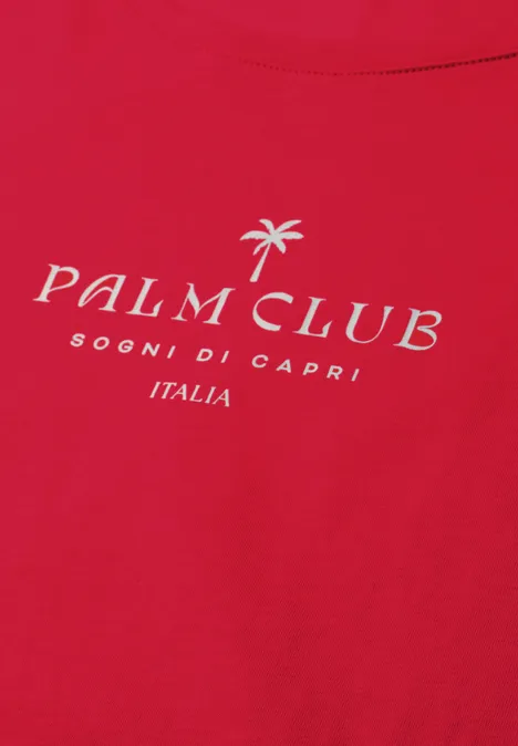 Dropped Shoulder Shirt mit Wording salsa red Rotes T-Shirt mit weißem „Palm Club“-Logo, Palmen-Symbol und Schriftzug „Sogni di Capri Italia“.