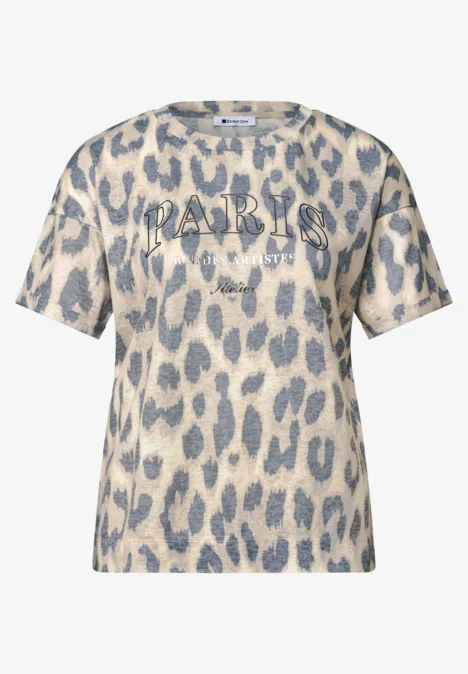 T-shirt beige à imprimé léopard gris avec inscription 'PARIS 1978'