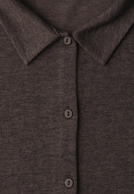 Leichte Langam Jacke in Leinen-Optik espresso brown Braunes Strickoberteil mit Knopfleiste und Polokragen