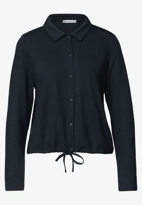 Cardigan bleu marine pour femme à manches longues, boutons sur le devant et cordon à la taille.