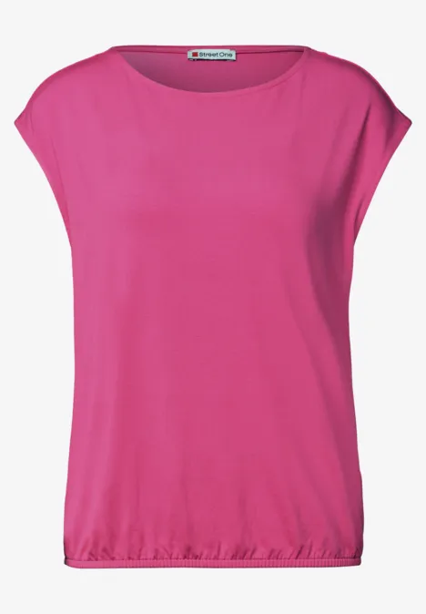 Dropped Shoulder Shirt mit U-Boot-Ausschnitt magenta dream Pinkes Damen-Top mit kurzen Ärmeln, Rundhalsausschnitt und elastischem Saum.