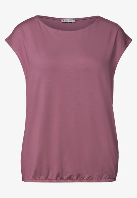 Dropped Shoulder Shirt mit U-Boot-Ausschnitt dark clouded blush Kurzärmeliges, violettes Damen-Top mit rundem Ausschnitt und gerafftem Saum.