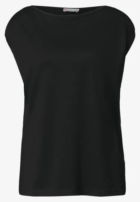 Basic Shirt mit U-Boot-Ausschnitt Black Schwarzes, ärmelloses Damenshirt mit rundem Ausschnitt.