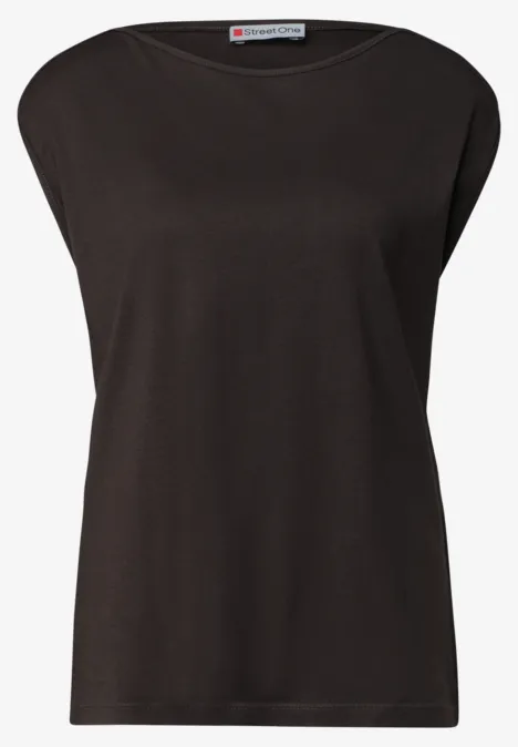 Basic Shirt mit U-Boot-Ausschnitt espresso brown Ärmelloses schwarzes Top aus weichem Stoff mit weitem Rundhals