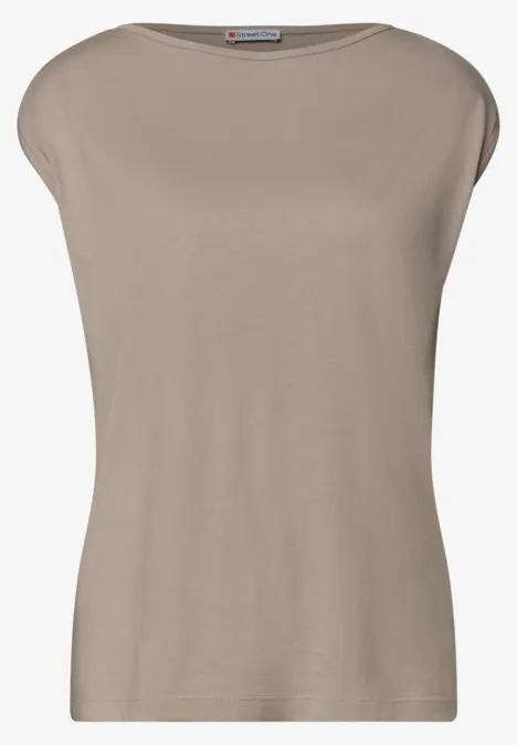 Basic Shirt mit U-Boot-Ausschnitt sepia sand Beiges ärmelloses T-Shirt mit weiter Ausschnitt