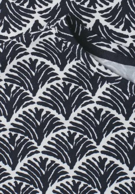 Sac en tissu blanc à motif éventail noir avec cordon de serrage noir.