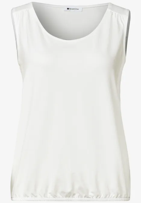 Top aus Jersey mit Elastiksaum off white Weißes ärmelloses Top mit Rundhalsausschnitt und elastischem Saum.