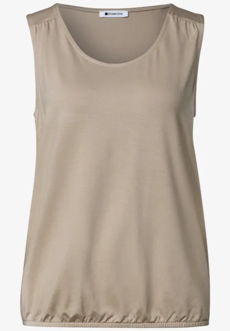 Top aus Jersey mit Elastiksaum sepia sand Ärmelloses beigefarbenes Top mit Rundhalsausschnitt und elastischem Saum.