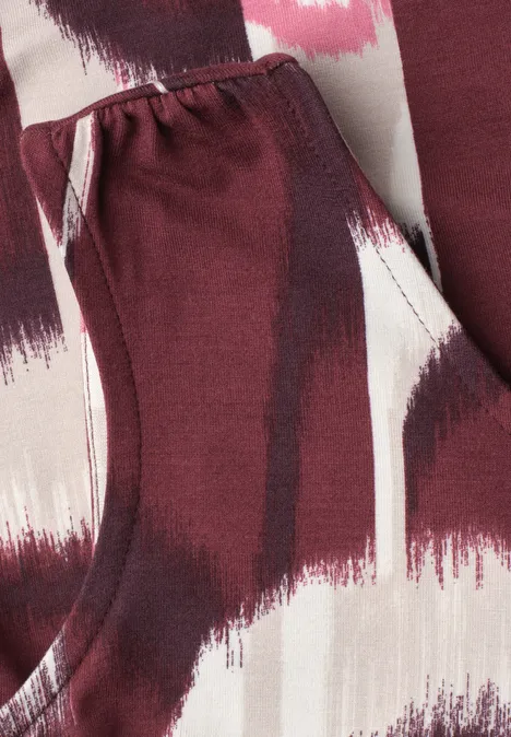 Bordeauxrood-witte top met abstract penseelstreekpatroon en zak