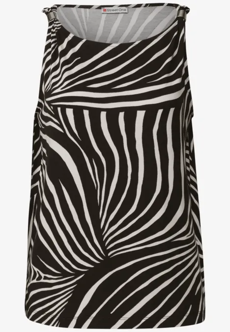 Zwart mouwloos top met witte zebra-print.