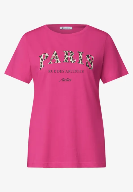 Pinkfarbenes T-Shirt mit "PARIS Rue du boutique"-Aufdruck