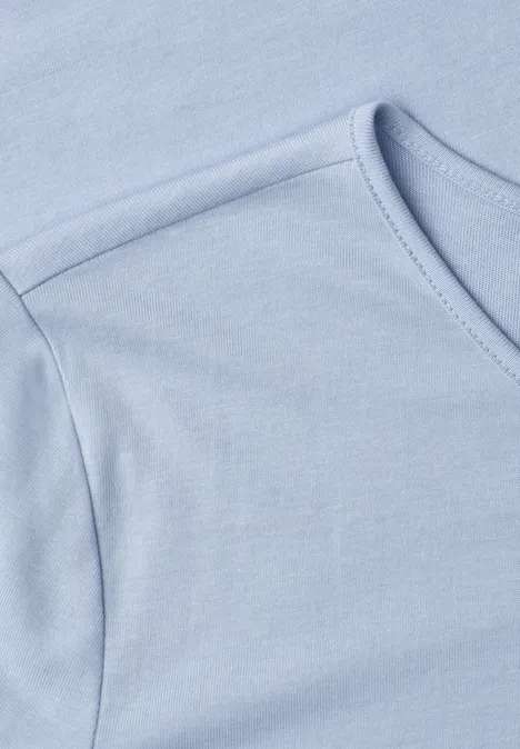 Hellblaues T-Shirt mit Rundhalsausschnitt, leichtes Baumwollmaterial