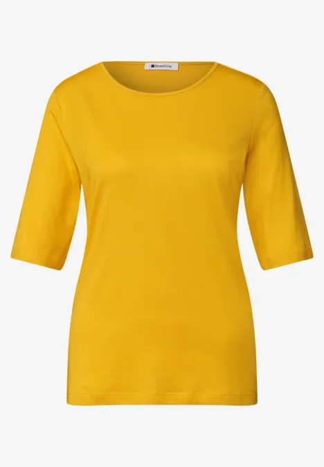 Gelbes T-Shirt mit Rundhalsausschnitt und halblangen Ärmeln