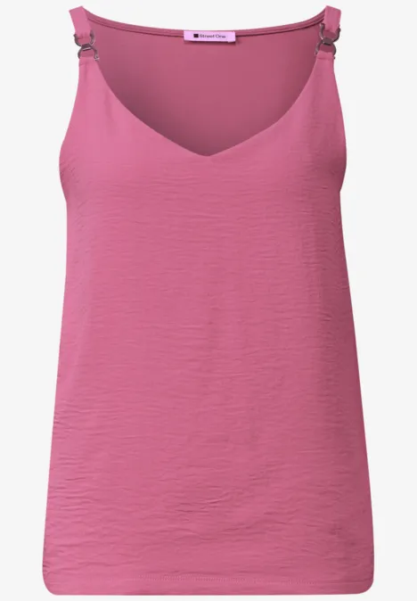 Top mit V-Neck und Dekodetail blush berry Rosa Damen-Top mit feinen Trägern und V-Ausschnitt aus leicht strukturierter Baumwolle.