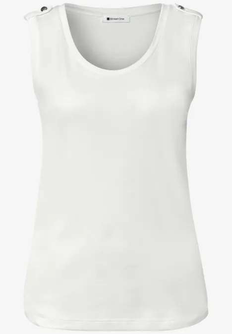 Un débardeur blanc épuré sans manches, col rond et design uni.