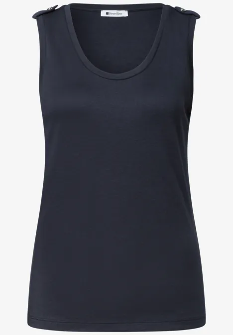 Haut à col V arrondi avec boutons aux épaules darkest blue Schwarzes ärmelloses Tanktop aus Baumwollmischung mit rundem Ausschnitt.