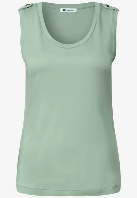 Top mit V-Neck und Knopfdetail eucalyptus green Ärmelloses Oberteil in Mintgrün mit Rundhalsausschnitt und dekorativen Schulterlaschen.