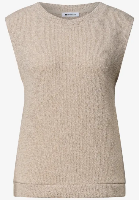 Top mit Rundhals und Glitzer clay sand Ärmelloses, glänzendes Strickoberteil in Beige mit dezent metallischem Glitzer und Rundhalsausschnitt.