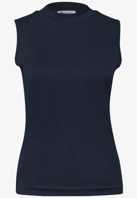 Silk-Look Top z golfem darkest blue Prosty granatowy top bez rękawów z okrągłym dekoltem