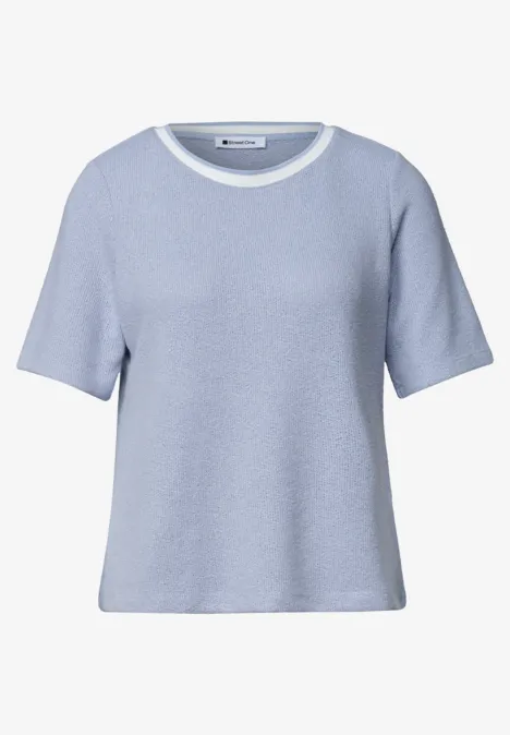 Shirt met gebreide look en ronde hals whispery blue Lichtblauw, eenvoudig T-shirt met korte mouwen en ronde hals