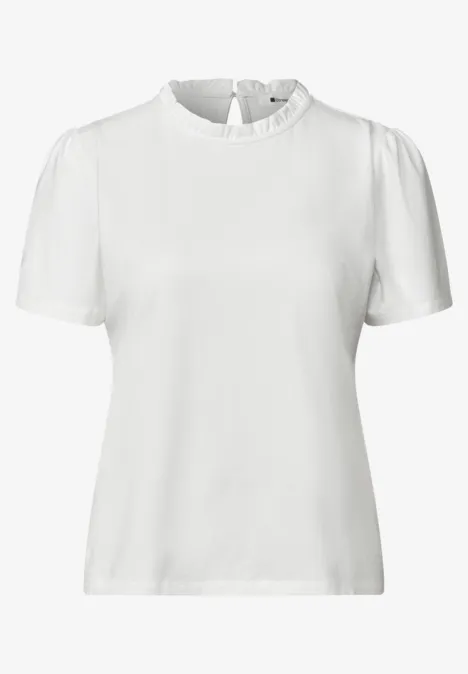T-Shirt mit Rundhals und Rüschendetails off white Weiße Bluse mit kurzen Ärmeln und gerafftem Stehkragen.
