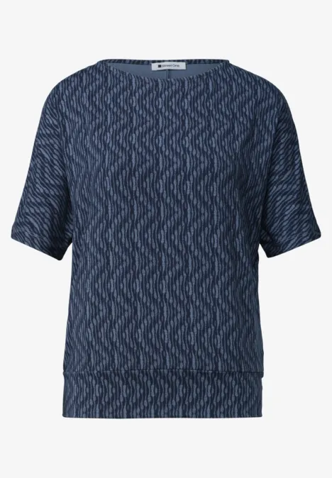 Kurzes navyblaues Strickshirt mit dezentem Zickzackmuster