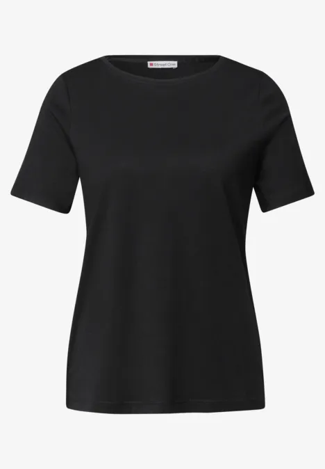 Basic Shirt met ronde hals in Unifarbe Black Zwart eenvoudig T-shirt met ronde hals en korte mouwen.