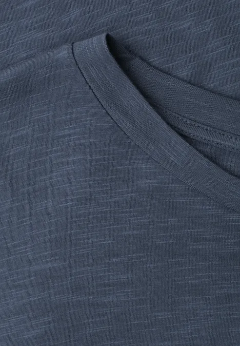 Basic Shirt met ronde hals in Unifarbe ashen blue Donkerblauw T-shirt met subtiele mélangeprint en ronde hals.