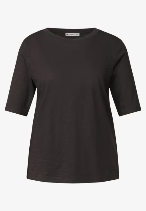 Basic Shirt met ronde hals in Unifarbe black coffee Donkergrijs dames-T-shirt met halflange mouwen en ronde hals