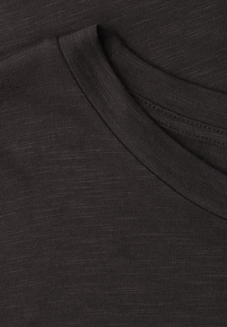 Basic Shirt met ronde hals in Unifarbe black coffee Zwart T-shirt met ronde hals en fijne gemêleerde structuur, detail