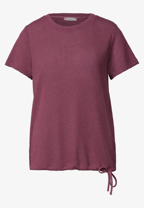 Basic T-Shirt im Strick-Look mit Rundhals dark clouded blush Damen-T-Shirt in Bordeauxrot mit Rundhalsausschnitt, kurzen Ärmeln und seitlicher Kordel zum Schnüren.