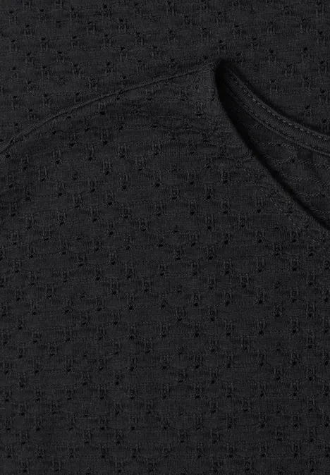 T-Shirt aus Spitze mit Rundhals Black Schwarzgraues, fein gelochtes Mesh-Gewebe.