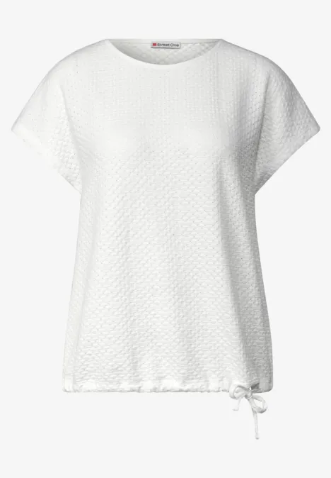 T-Shirt aus Spitze mit Rundhals off white Weißes Kurzarmshirt mit Rautenmuster, locker geschnitten und mit Kordelzug am Saum.